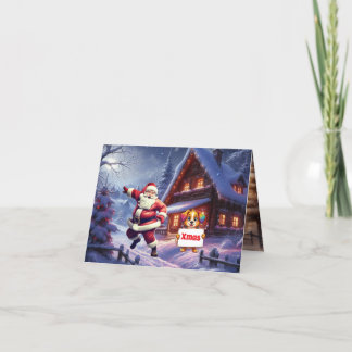 Carte De Remerciements Fille mignonne Père Noël avec barbe