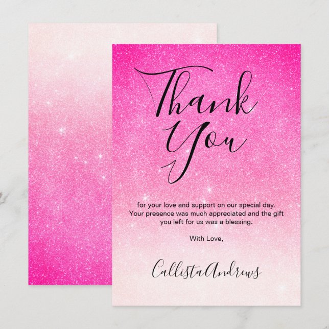 Carte De Remerciements Fille Neon rose Parties scintillant blanche Ombre (Devant / Derrière)