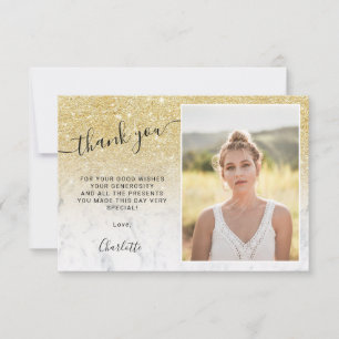 Carte De Remerciements Fille or parties scintillant marbre ombre 3 photos