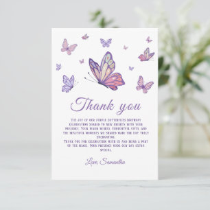 Carte De Remerciements Fille papillon pourpre Anniversaire