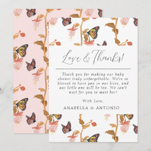 Carte De Remerciements Fille papillon rose moderne Amour Baby shower et