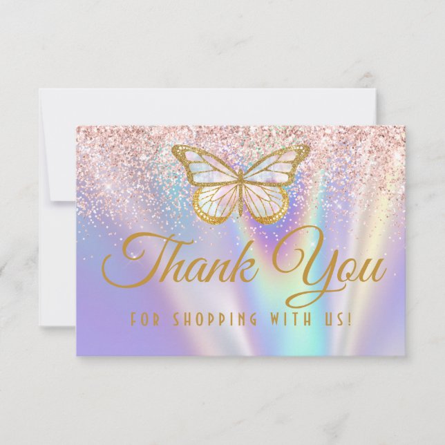 Carte De Remerciements Fille Pastel rose Lilac Parties scintillant papill (Devant)