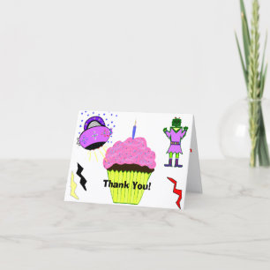 Carte De Remerciements Fille Robot Gâteau d'anniversaire rose Cupcake