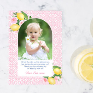 Carte De Remerciements Fille Rose avec Citrus Citrons Photo Fête d'annive