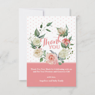 Carte De Remerciements Fille rose florale Baby shower d'anniversaire