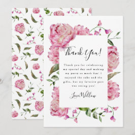 Carte De Remerciements Fille rose florale fête d'anniversaire