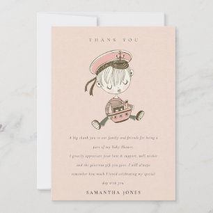 Carte De Remerciements Fille rose rousse Petit Baby shower marin Nautique