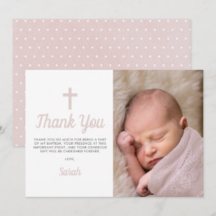 Carte De Remerciements Fille Rose Simple Baptême Christening Photo