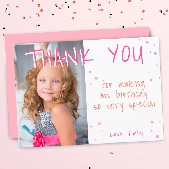 Carte De Remerciements Fille Rose Star Photo Anniversaire (Créateur téléchargé)