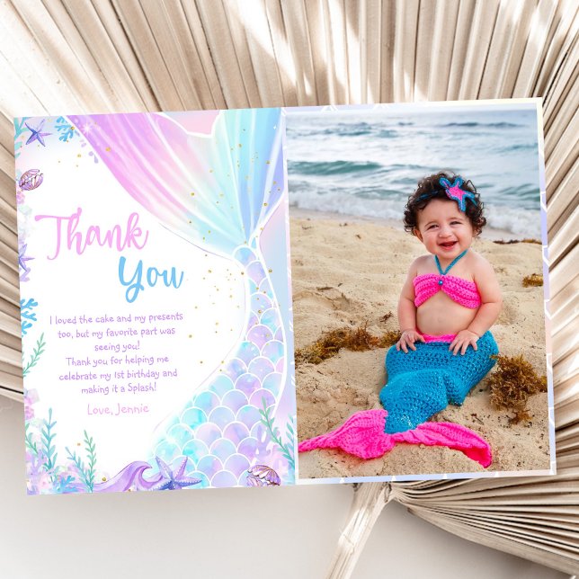 Carte De Remerciements Fille Sirène Fête d'anniversaire Photo (Créateur téléchargé)