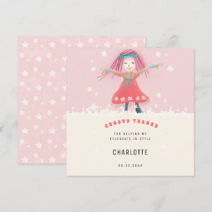 Carte De Remerciements Fille Super rose Boho mignonne Fleur fête d'annive