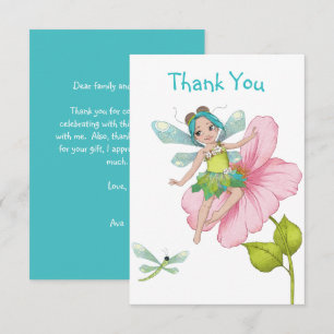 Carte De Remerciements Fille Turquoise Rose Vert