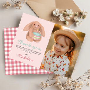 Carte De Remerciements Filles Mignon Lapin Rose Photo Enfants Anniversair