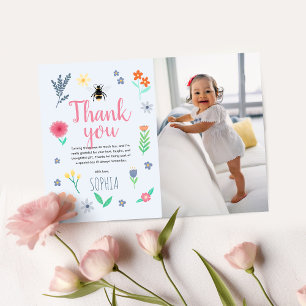 Carte De Remerciements Filles Mignonnes Fleurs Abeille Enfants Anniversai