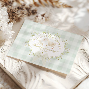 Carte De Remerciements Fillette Coquette Silly Goose Sage Gingham Baby Sh