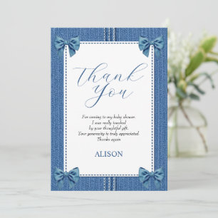 Carte De Remerciements Fils bleu avec coutures et arcs bébé douche