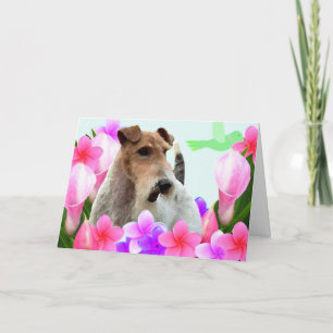 Carte De Remerciements Fils Fox Terrier et Fleurs