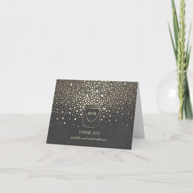 Carte De Remerciements Firefly Mason Jar Gold Chalk Mariage (Devant)