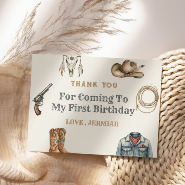 Carte De Remerciements First Rodeo Wild West Cowboy Blue Birthday (Créateur téléchargé)