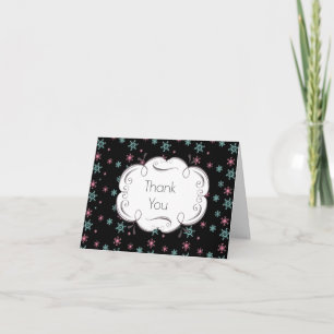 Carte De Remerciements Flacons De Neige Roses Et Bleus Sur Black Whimsica
