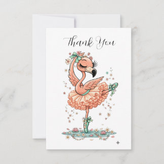 Carte De Remerciements Flamant Rose Ballerine en Fleur