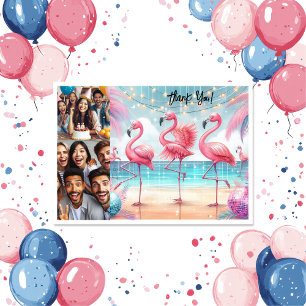 Carte De Remerciements Flamant rose Danse et fête Photo Anniversaire