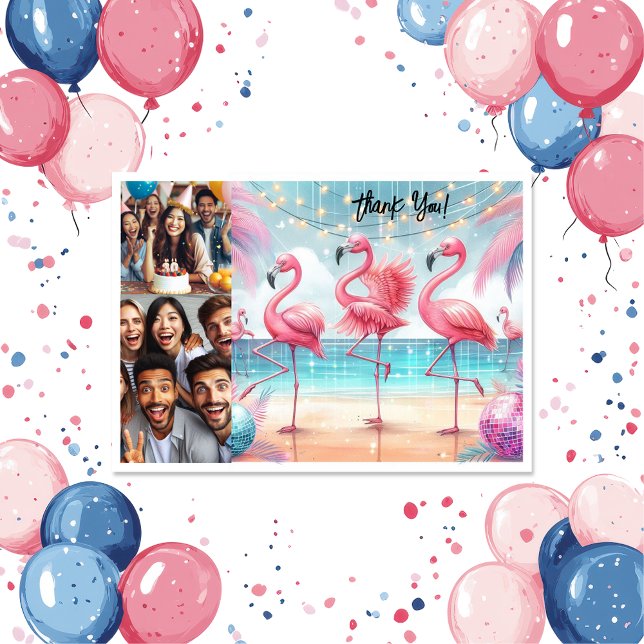 Carte De Remerciements Flamant rose Danse et fête Photo Anniversaire (Créateur téléchargé)