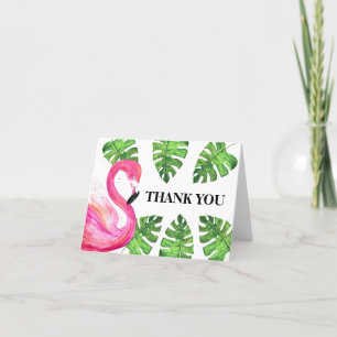 Carte De Remerciements Flamant rose Oiseau Tropical Feuilles Rose été