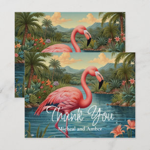 Carte De Remerciements flamant rose rétro