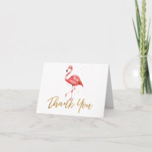 Carte De Remerciements Flamant rose rose Aquarelle Tropicale Or
