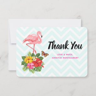 Carte De Remerciements Flamant rose rose & Hibiscus Tropical Fancy