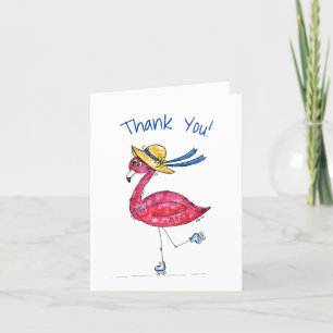 Carte De Remerciements Flamant rose rose mignon et capricieux sur les pat