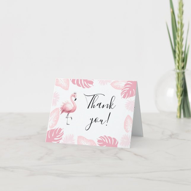 Carte De Remerciements Flamant rose rose Tiara Feuille tropicale Élégant  (Devant)