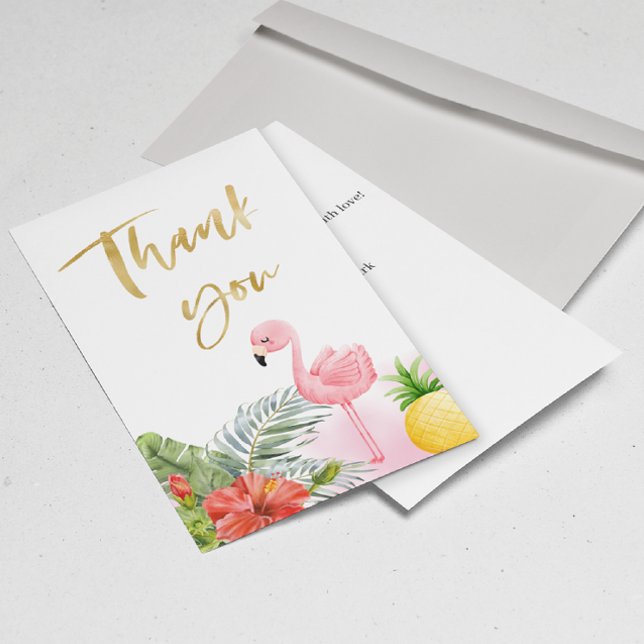 Carte De Remerciements Flamant rose tropical Baby shower de fille rose (Créateur téléchargé)