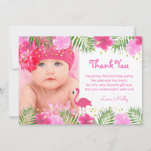 Carte De Remerciements Flamant rose tropical Branches de palmiers Luau Fi