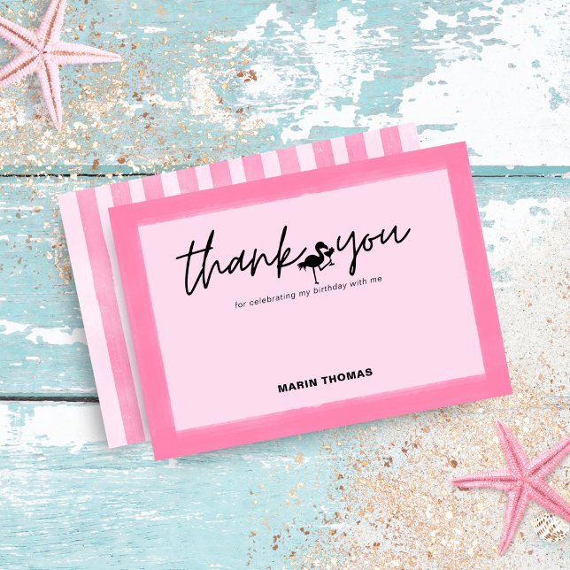 Carte De Remerciements Flamant rose Tropical Rose Stripe Anniversaire Mer (Créateur téléchargé)