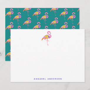 Carte De Remerciements Flamant Tropical Mignon Vert Violet Personnalisé