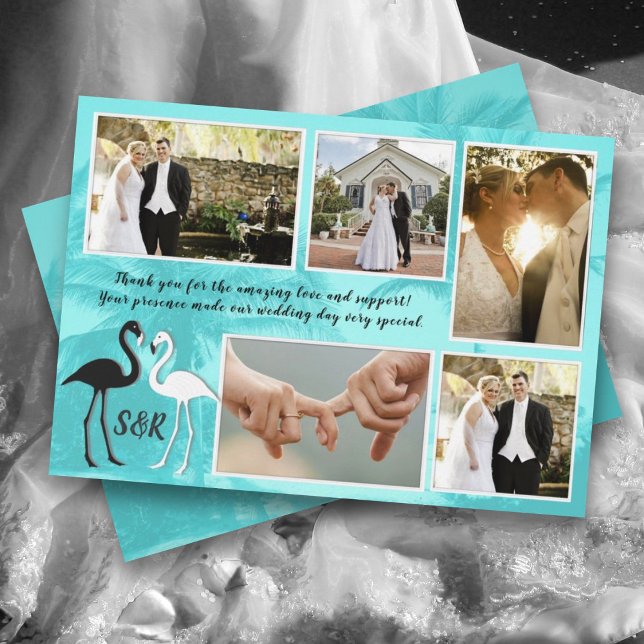 Carte De Remerciements Flamants roses Mariage tropical Photo Collage Merc (Créateur téléchargé)