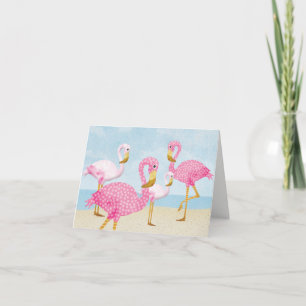 Carte De Remerciements Flamants roses roses sur la plage