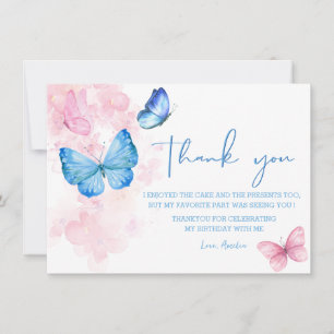 Carte De Remerciements Flamme florale mignonne sur les papillons Annivers