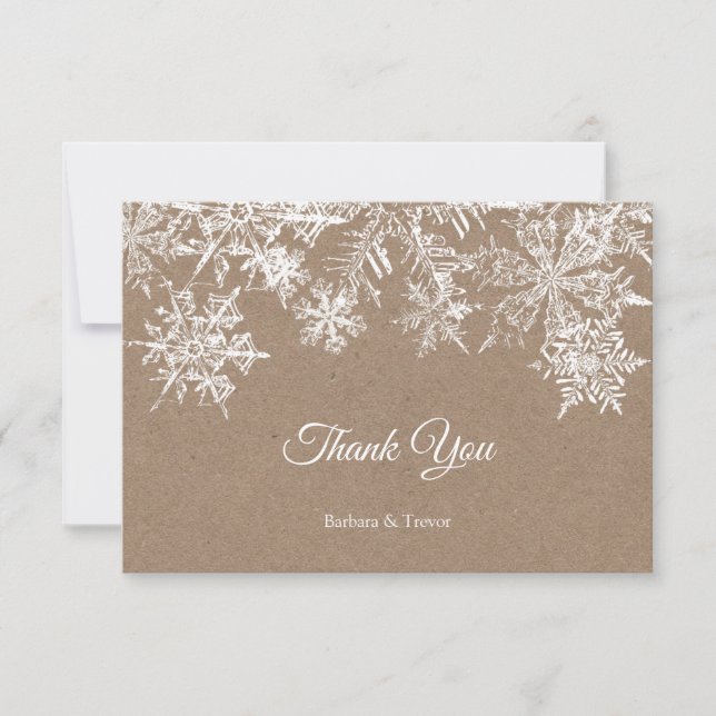 Carte De Remerciements Flammes de neige blanches et kraft Noël Mariage d' (Devant)
