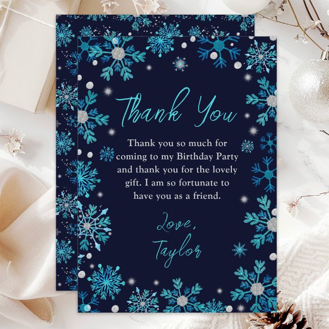 Carte De Remerciements Flammes de neige bleu et argent Fête d'anniversair (Créateur téléchargé)