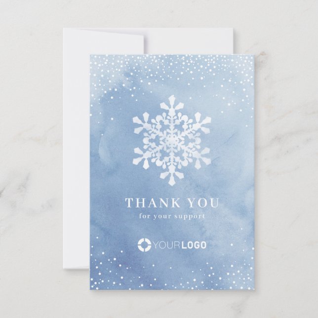 Carte De Remerciements Flammes de neige bleu hiver Aquarelle Noël (Devant)