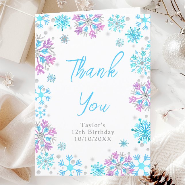 Carte De Remerciements Flammes de neige pourpre et bleu fête d'anniversai (Créateur téléchargé)