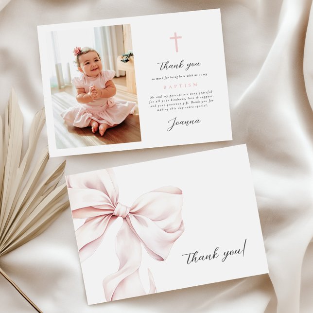 Carte De Remerciements Flat Thank You Card Pink Bow With Photo (Créateur téléchargé)