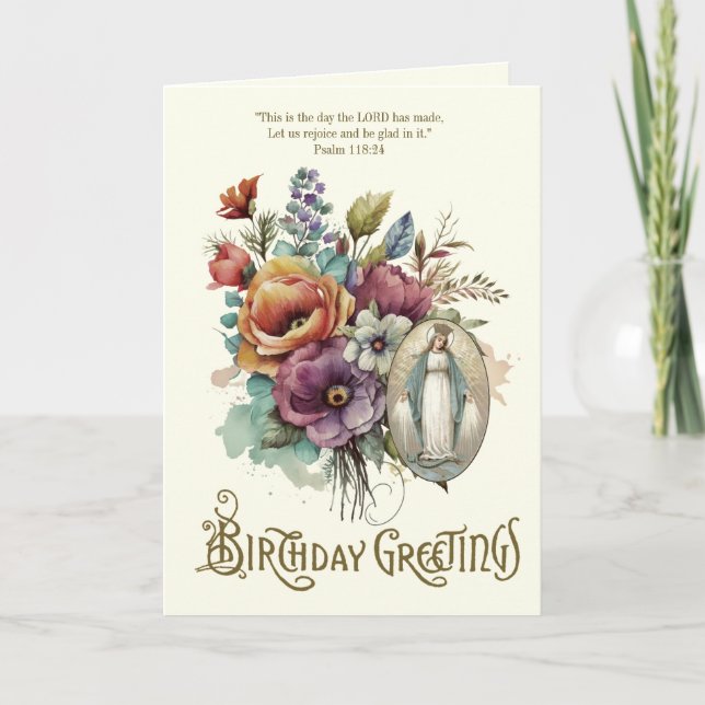 Carte De Remerciements Fleur Anniversaire Religieux Vierge Marie (Devant)