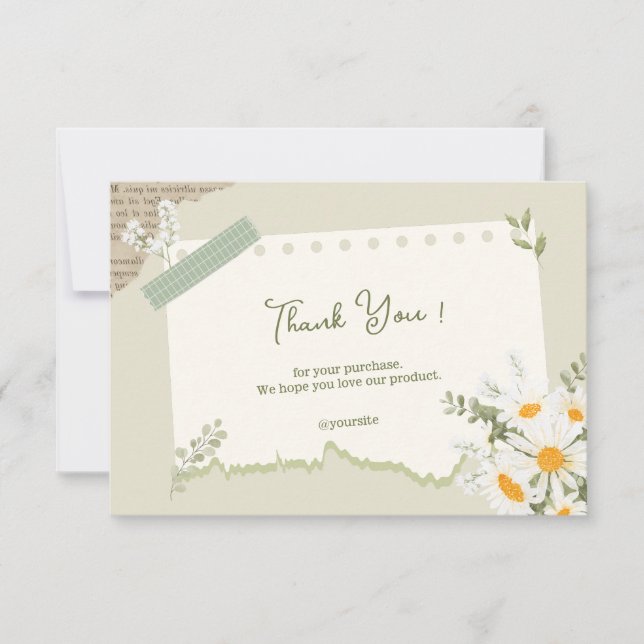 Carte De Remerciements Fleur aquarelle verte sauge et blanche (Devant)