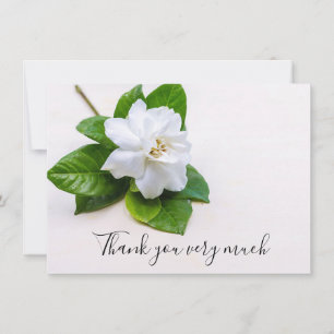 Carte De Remerciements Fleur blanche de Gardenia sur arrière - plan en bo