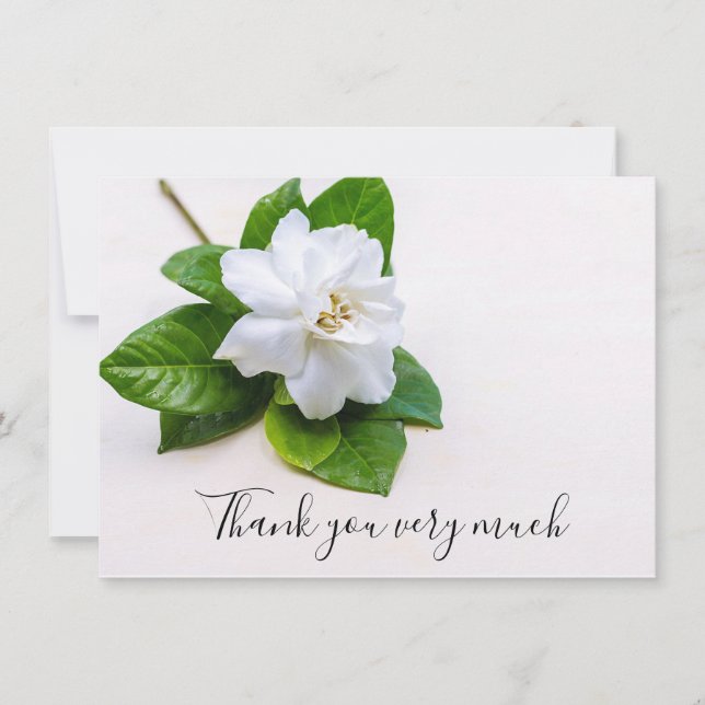Carte De Remerciements Fleur blanche de gardenia sur fond en bois (Devant)