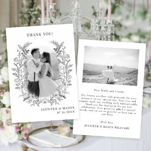 Carte De Remerciements Fleur blanche noire couronne boho chic Mariage Pho